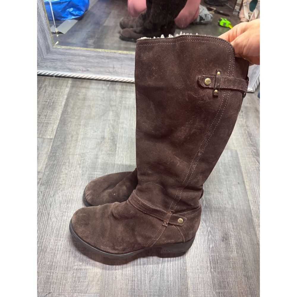 UGG Australia 1917 Cambridge Brown Suede Shearling Tall Boots Womens 8